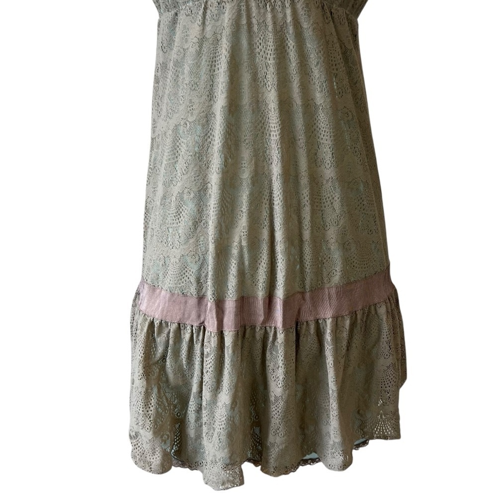 Free People Vintage Brown Lace Deep V Neckline Mini Dress - Picture 12 of 13